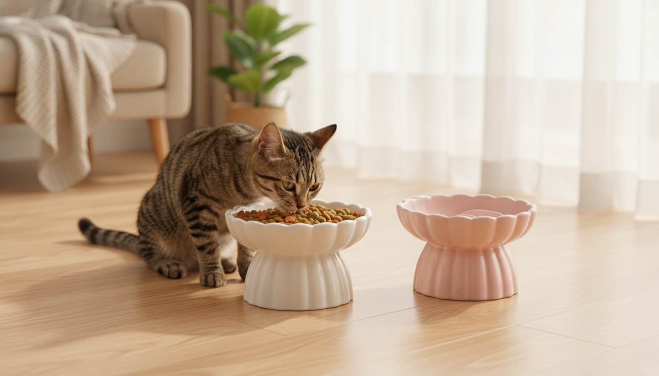 Elevated Ceramic Slow Feeder Bowl for Neck Comfort